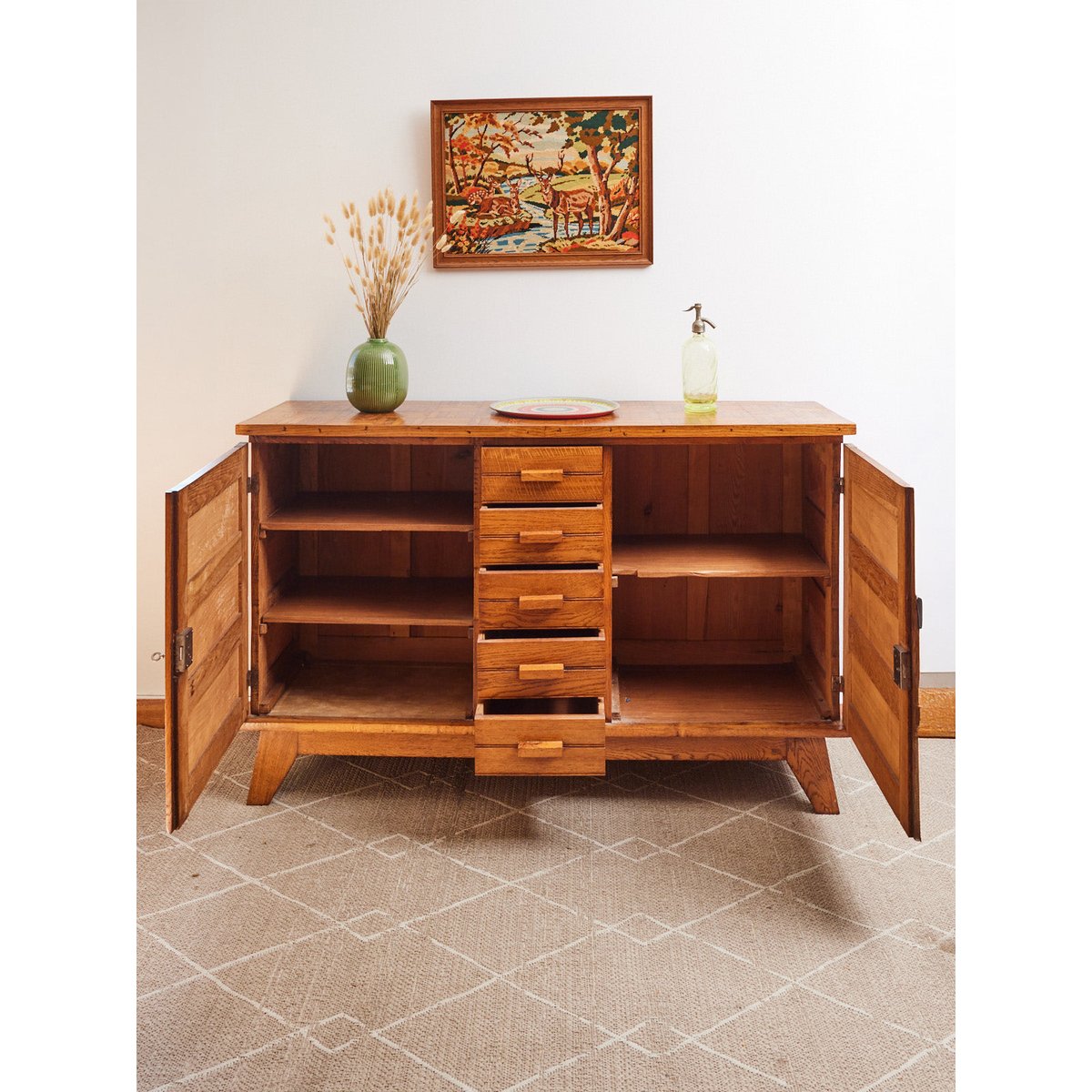 Buffet en bois massif Gilbert N°1457 - Bon état bois clair, DEBONGOUT