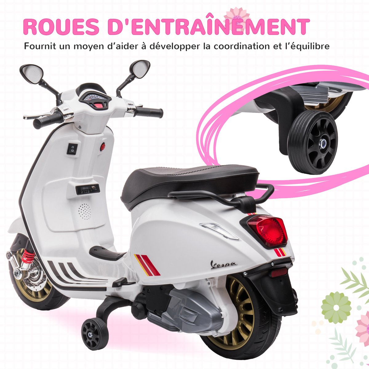 Moto électrique à conducteur assis PP Blanc blanc, rouge, noir, AIYAPLAY
