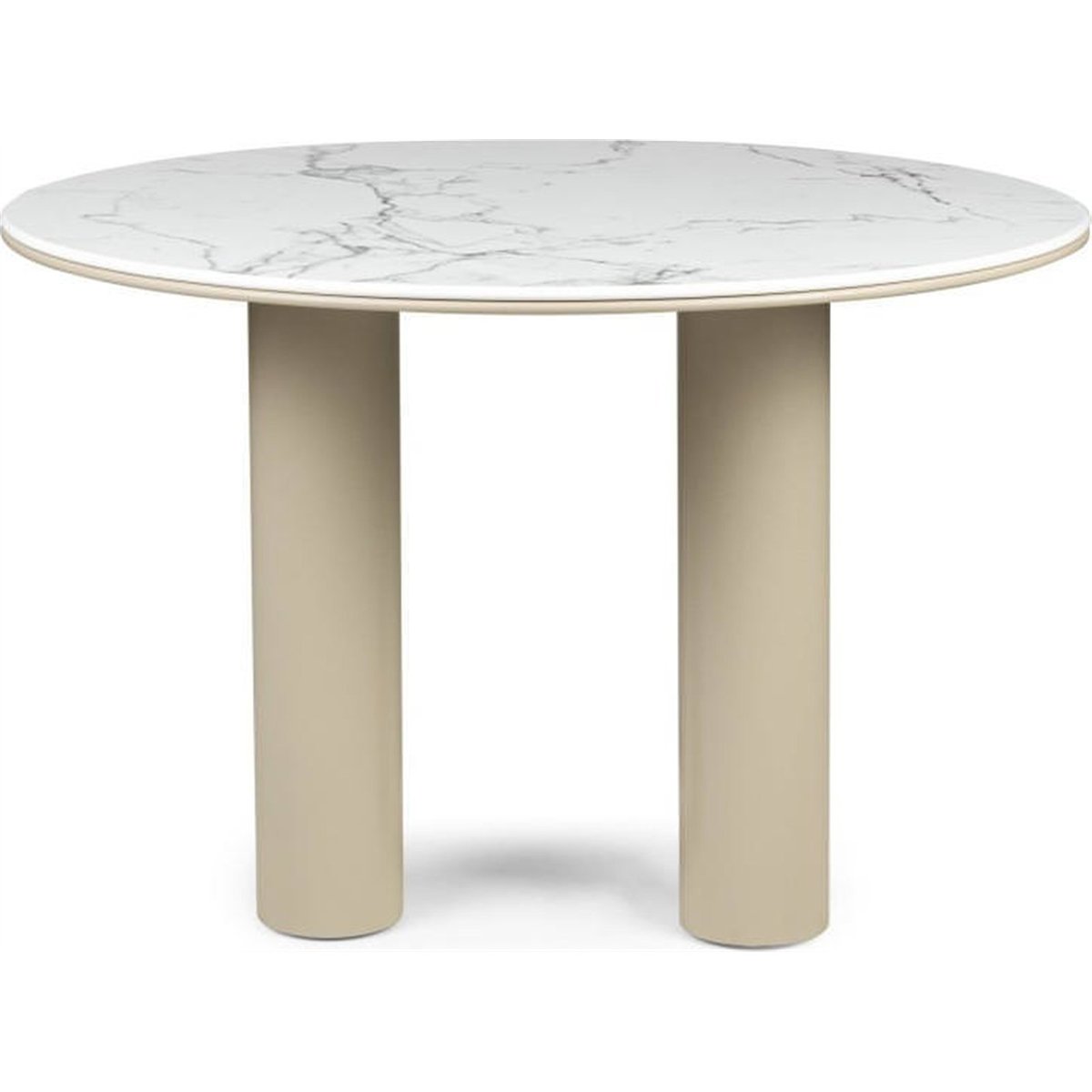 Table à manger ronde effet marbre BEJRO beige foncé mat et décor marbre blanc, RECOLLECTION