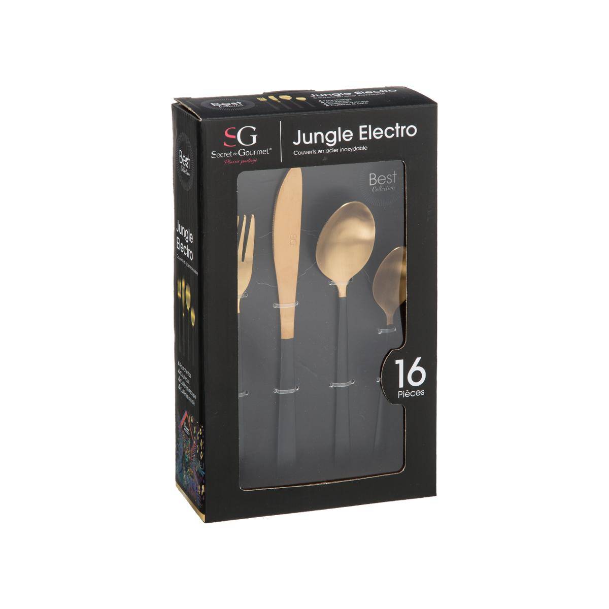Ménagère 16 pièces en acier inoxydable doré JUNGLE ELECTRIQUE doré, SECRET DE GOURMET