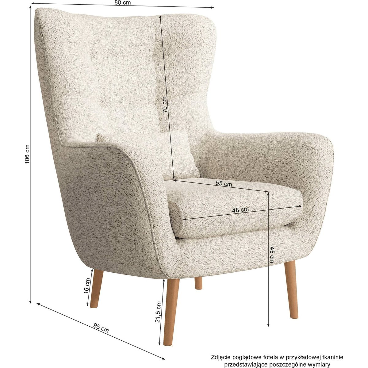 Fauteuil à oreilles capitonné en velours beige chiné, RECOLLECTION