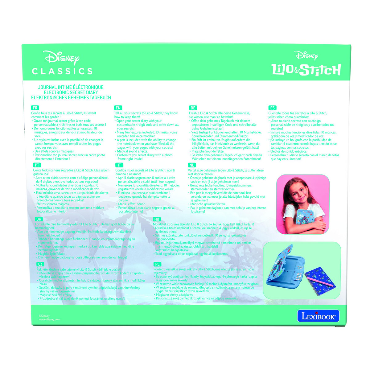 Journal intime électronique avec coffre-fort Stitch bleu, LEXIBOOK