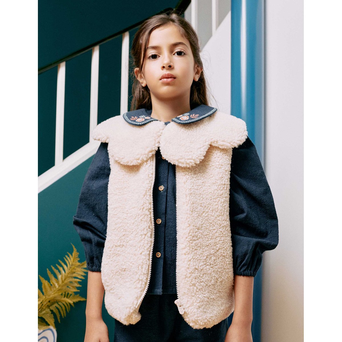 Veste sans manches matelassée en sherpa avec maxi col blanc, ZIPPY