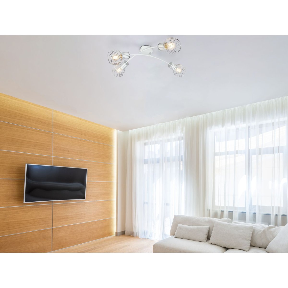 Plafonnier 4 lampes en métal design contemporain LUISE blanc, GLOBO LIGHTING