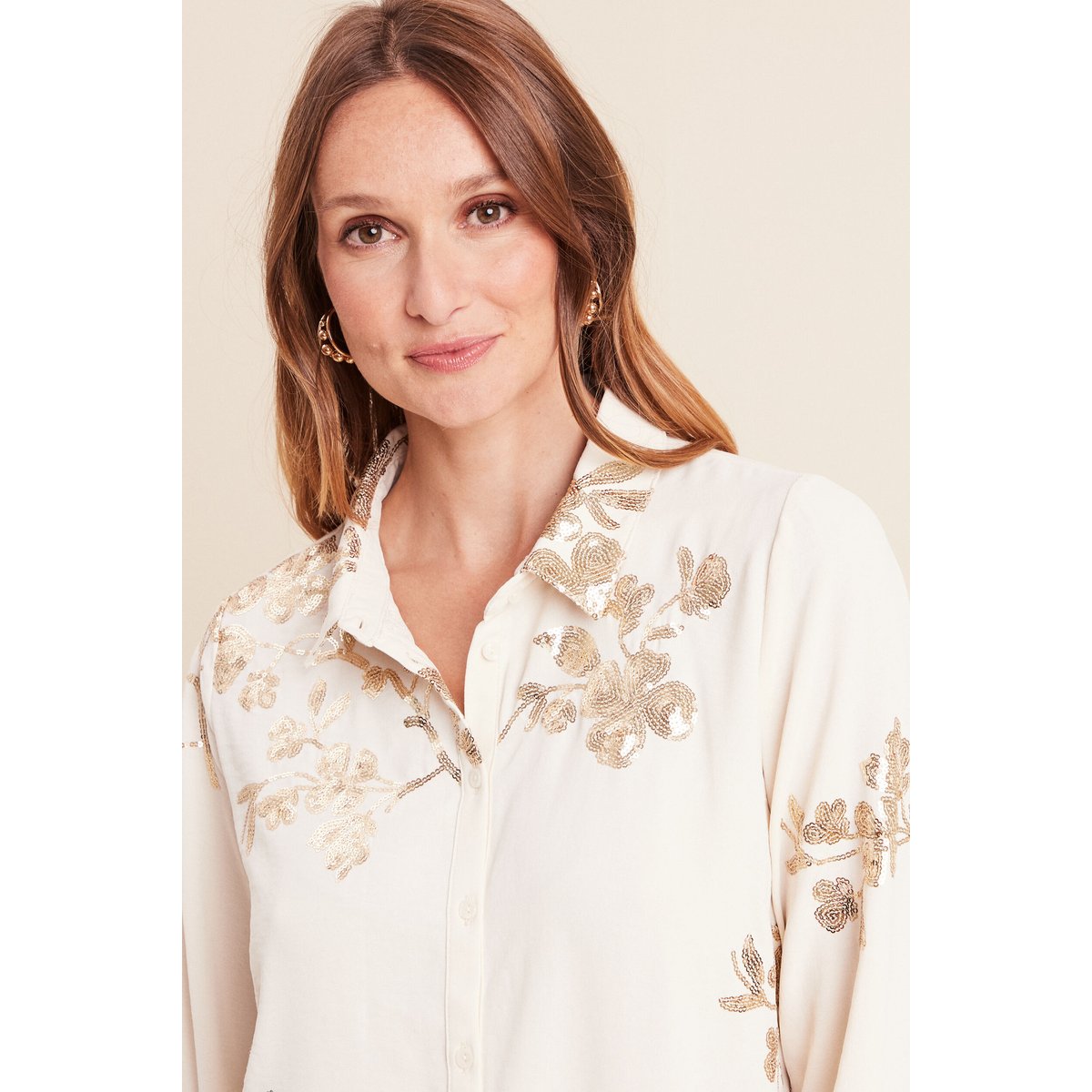 Chemise à sequins manches longues ecru, BREAL