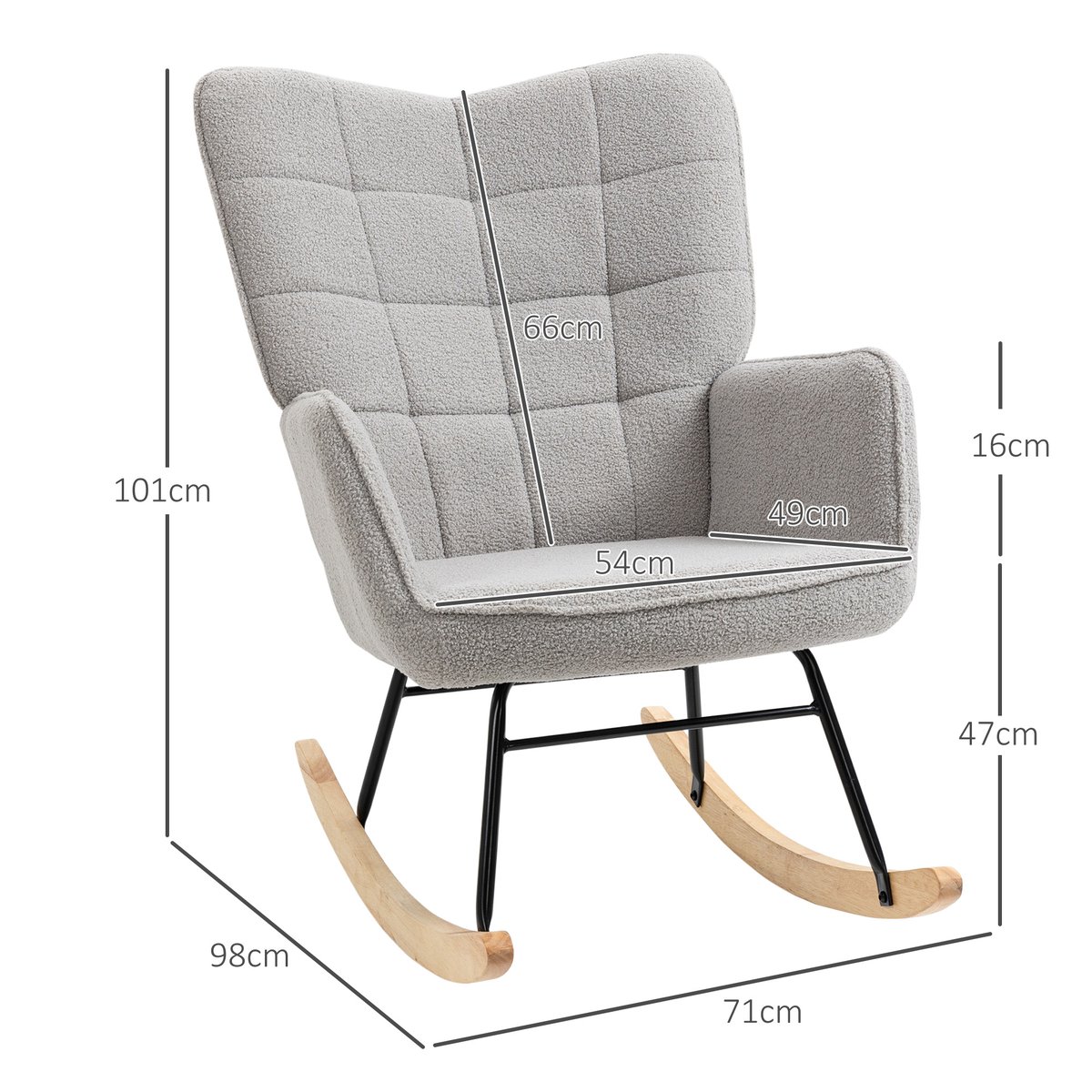 Fauteuil à bascule Imitation cachemire Gris gris clair, HOMCOM
