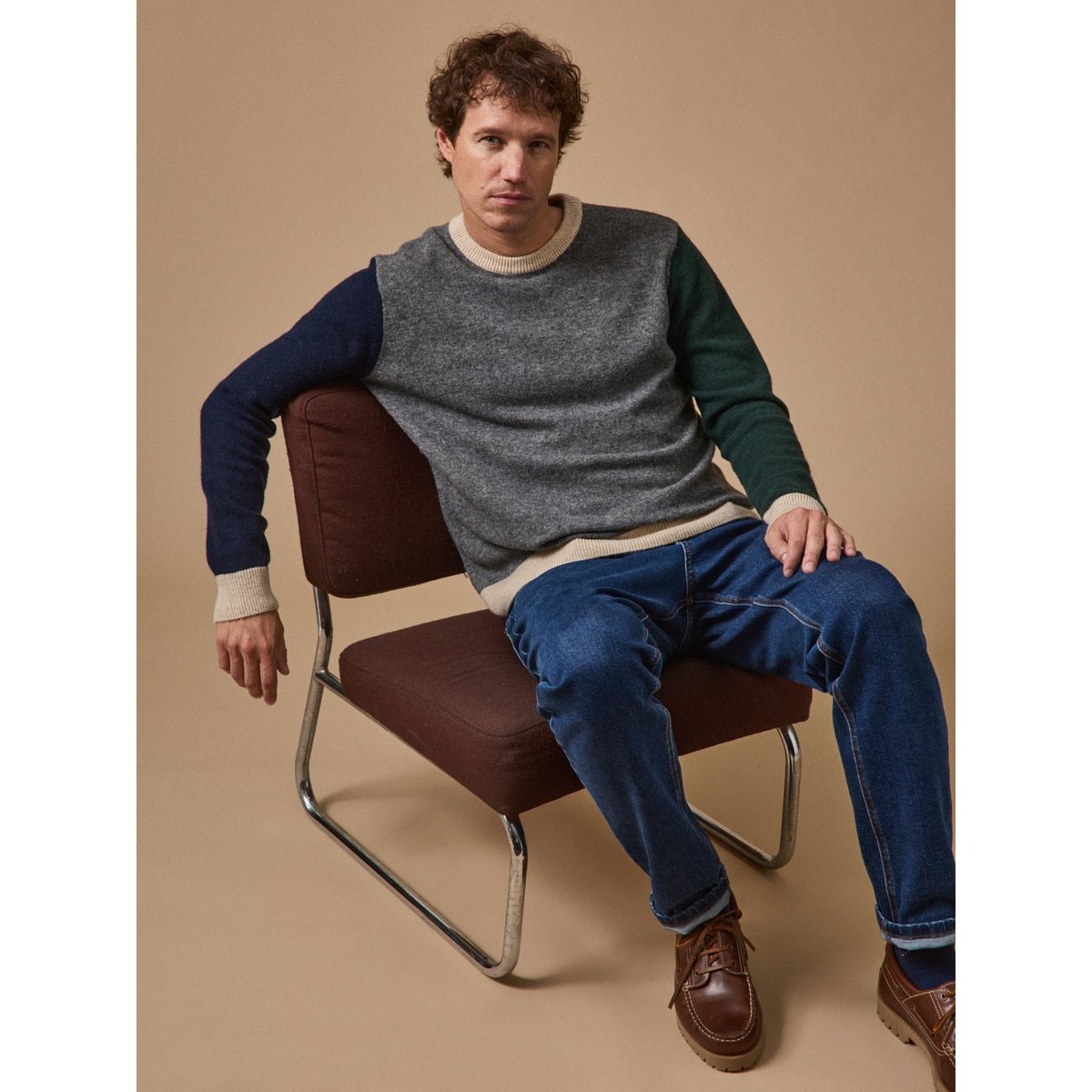 Pull colorblock gris chine moyen, CYRILLUS