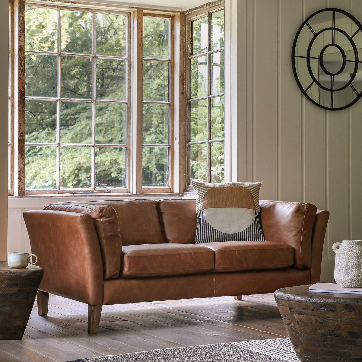 Nadiad Vintage Leather 2 Seater Sofa with Solid Wood Legs brown , ÉDITÉ
