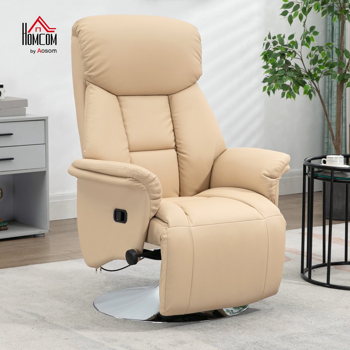 Fauteuil inclinable Revêtement synhtéituqe beige, HOMCOM