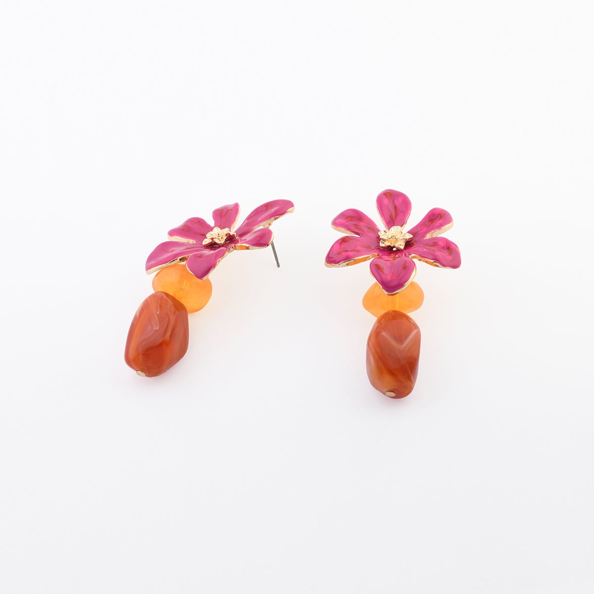 Boucles d'oreilles fleur rose fuchsia et perles fuchsia, BALABOOSTE