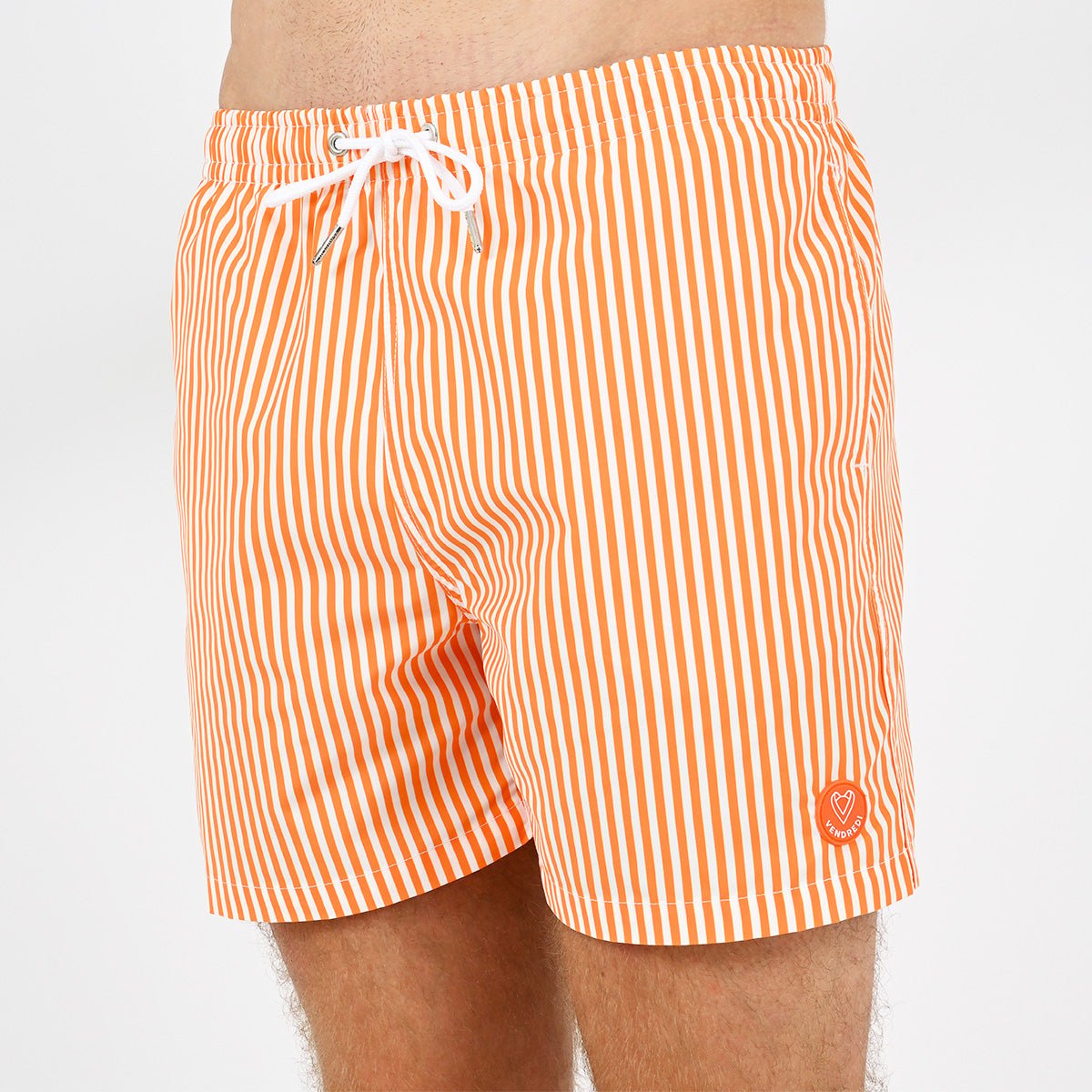 Short de bain Le Surfeur rayé orange, VENDREDI