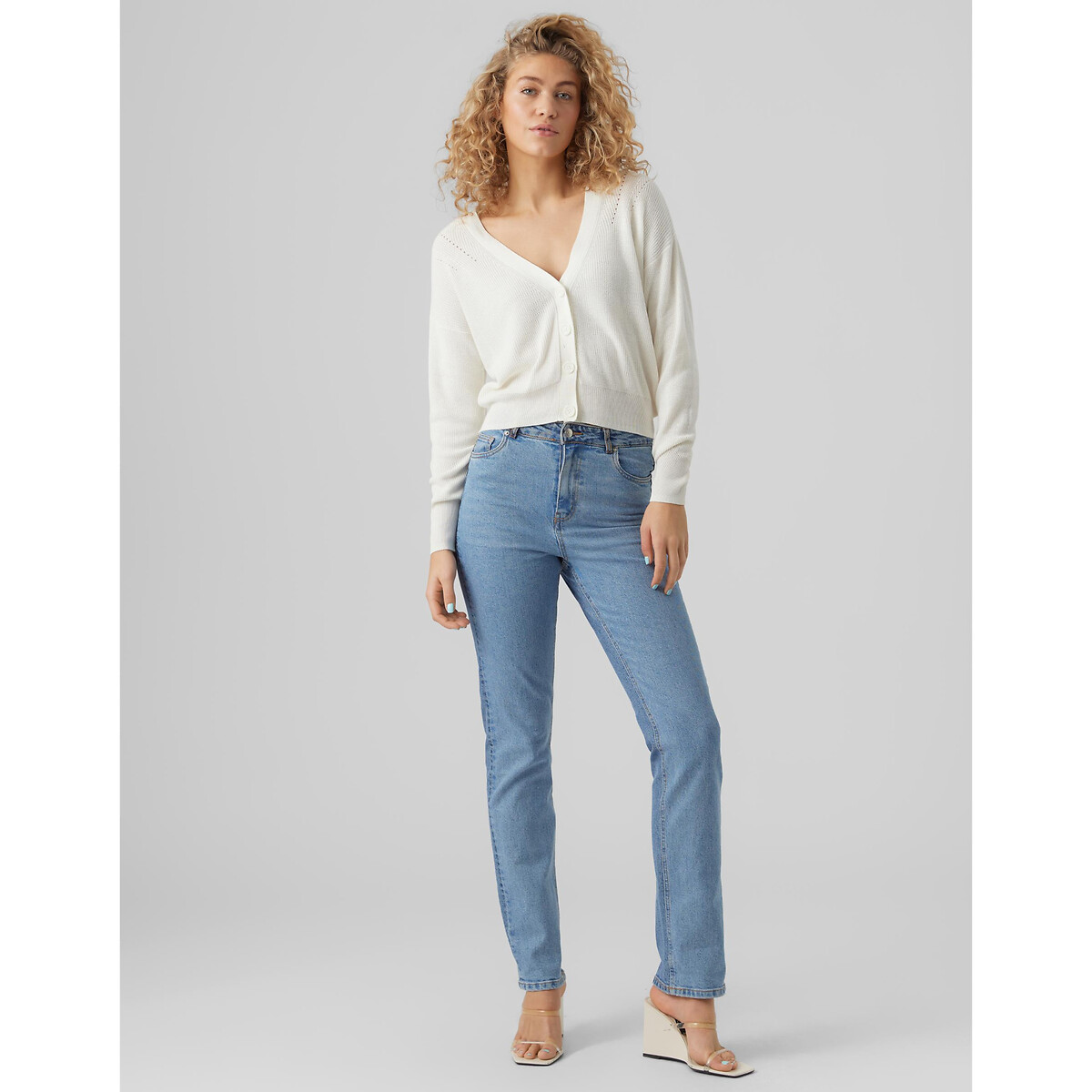Gilet col v, boutonné blanc, VERO MODA