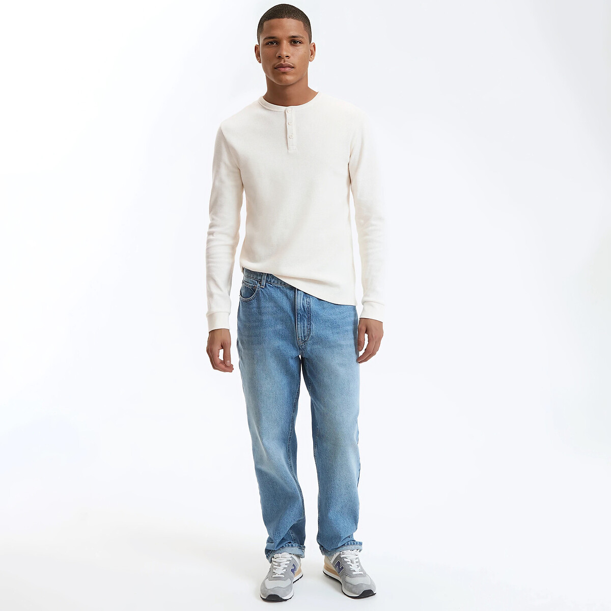 Grandad Collar T-Shirt with Long Sleeves ecru , LA REDOUTE COLLECTIONS