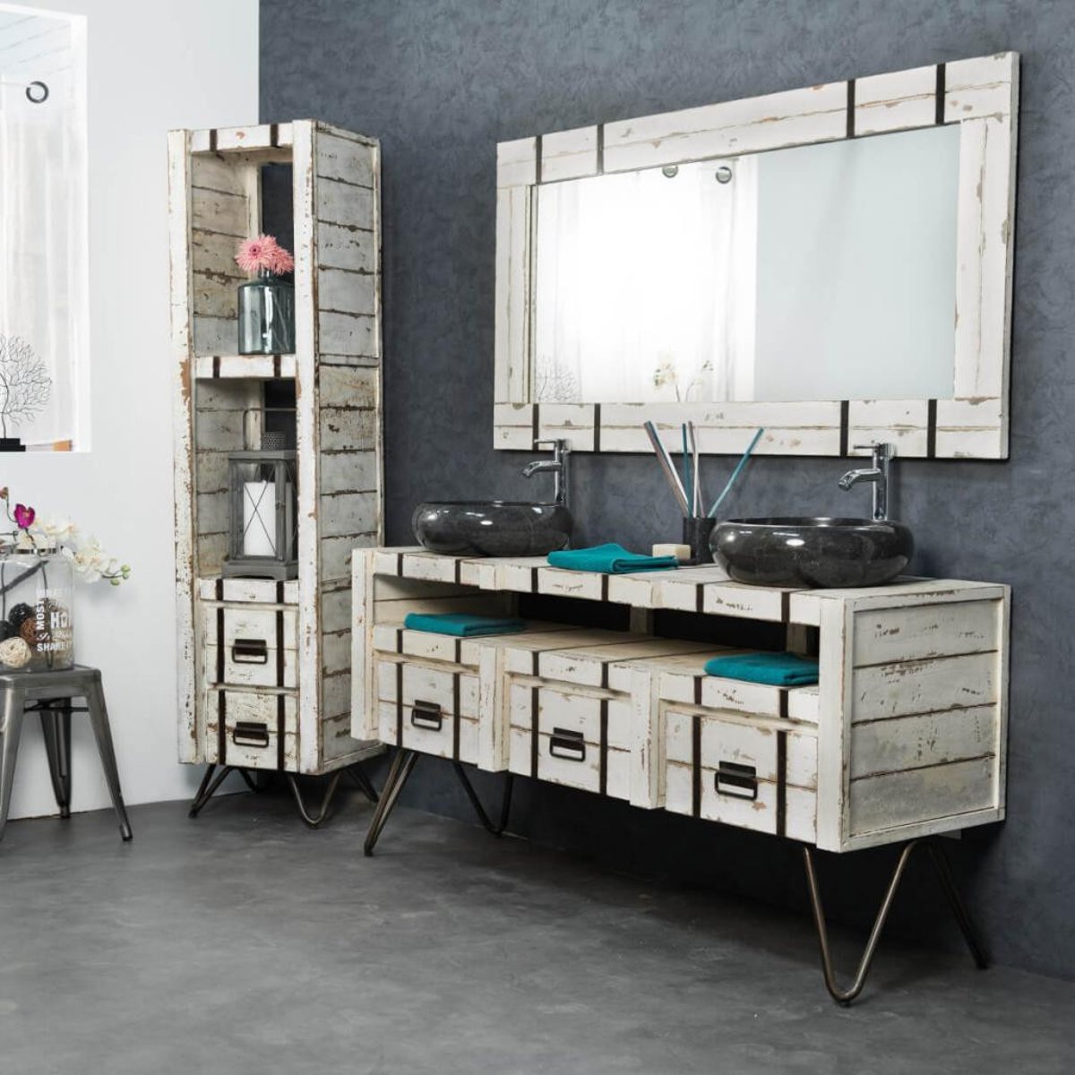 Colonne de en mindi rectangle 190 LOFT blanc, WANDA COLLECTION