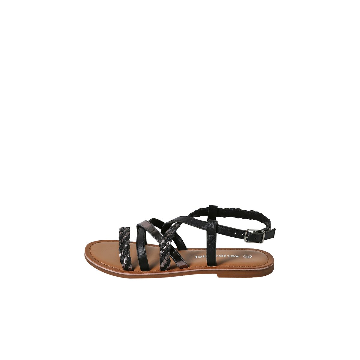 Sandales brides croisées cuir collection maternelle lot noir, VERTBAUDET
