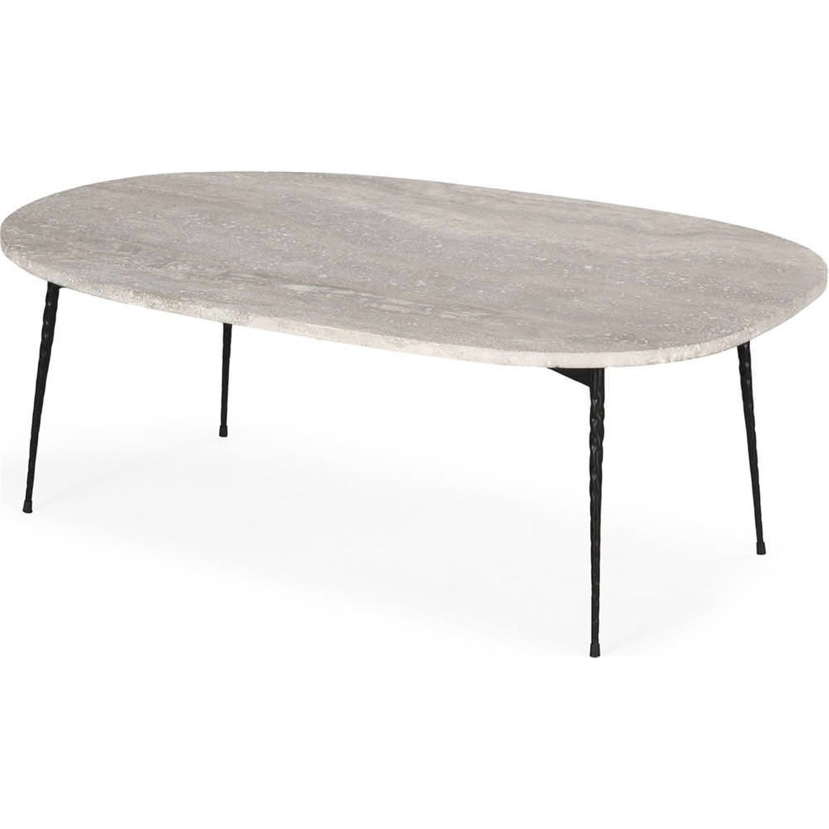 Table basse marbre travertin et métal gris et noir mat, RECOLLECTION