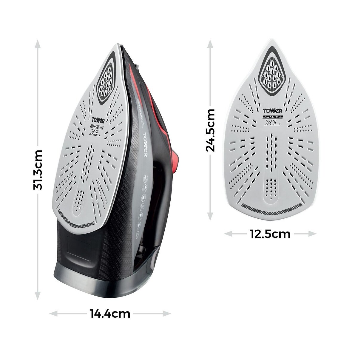 3100W Ceraglide One Temp Steam Iron - T22034 red, TOWER