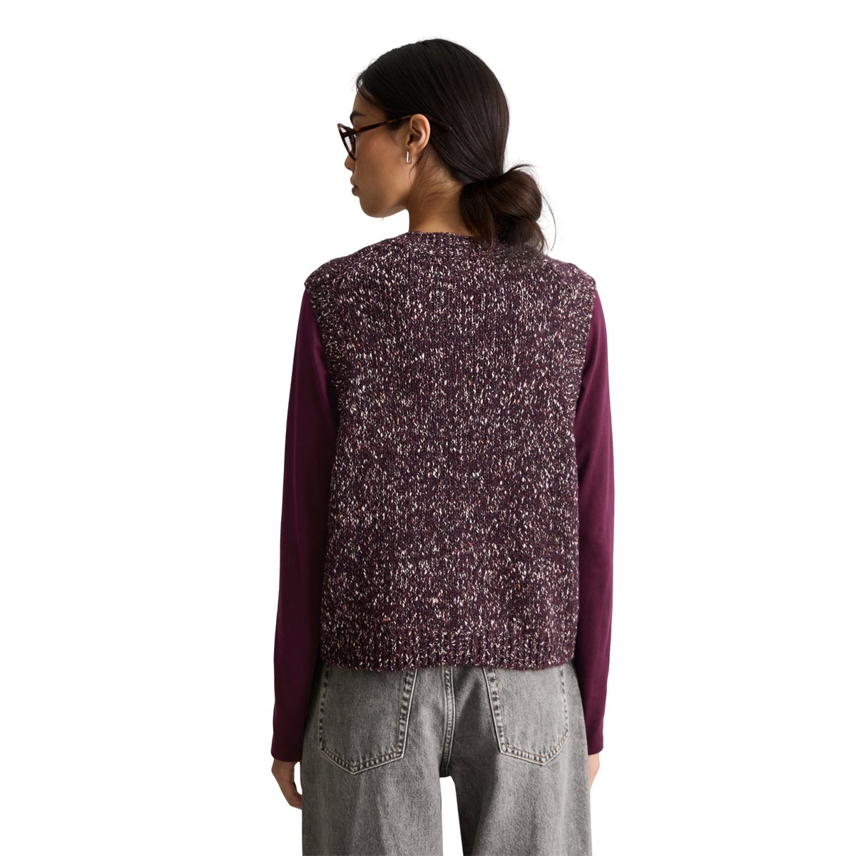 Cardigan sans manches en tweed, coupe classique en mélange de coton et de laine vierge rouge, MARC O’POLO DENIM