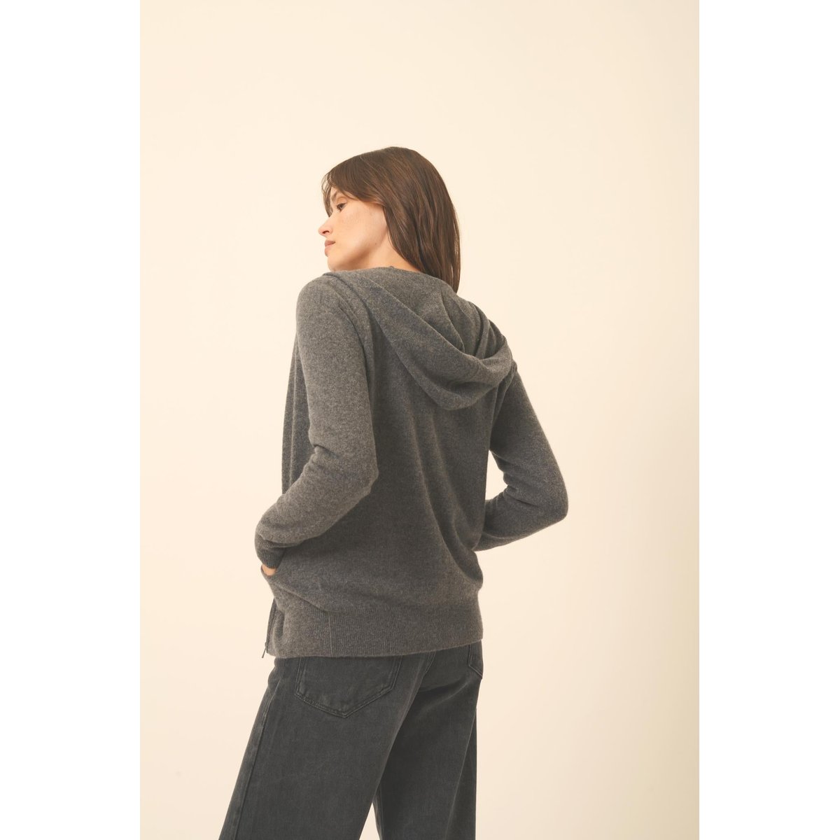 Gilet Zippé Capuche Anthracite Chiné Debbie gris anthracite chiné, JUST CASHMERE