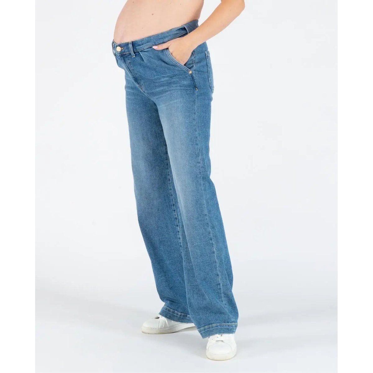 Jean de grossesse wide leg Kelly mid mid blue, CACHE COEUR
