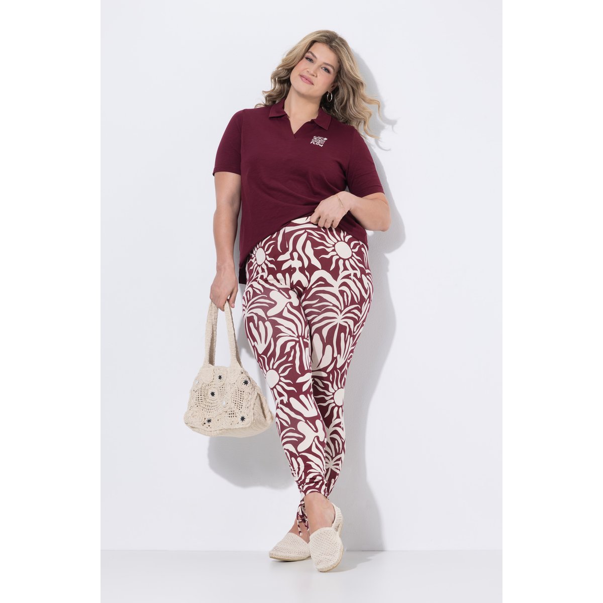 Legging motif feuilles, en coton bio feuille morte, ULLA POPKEN