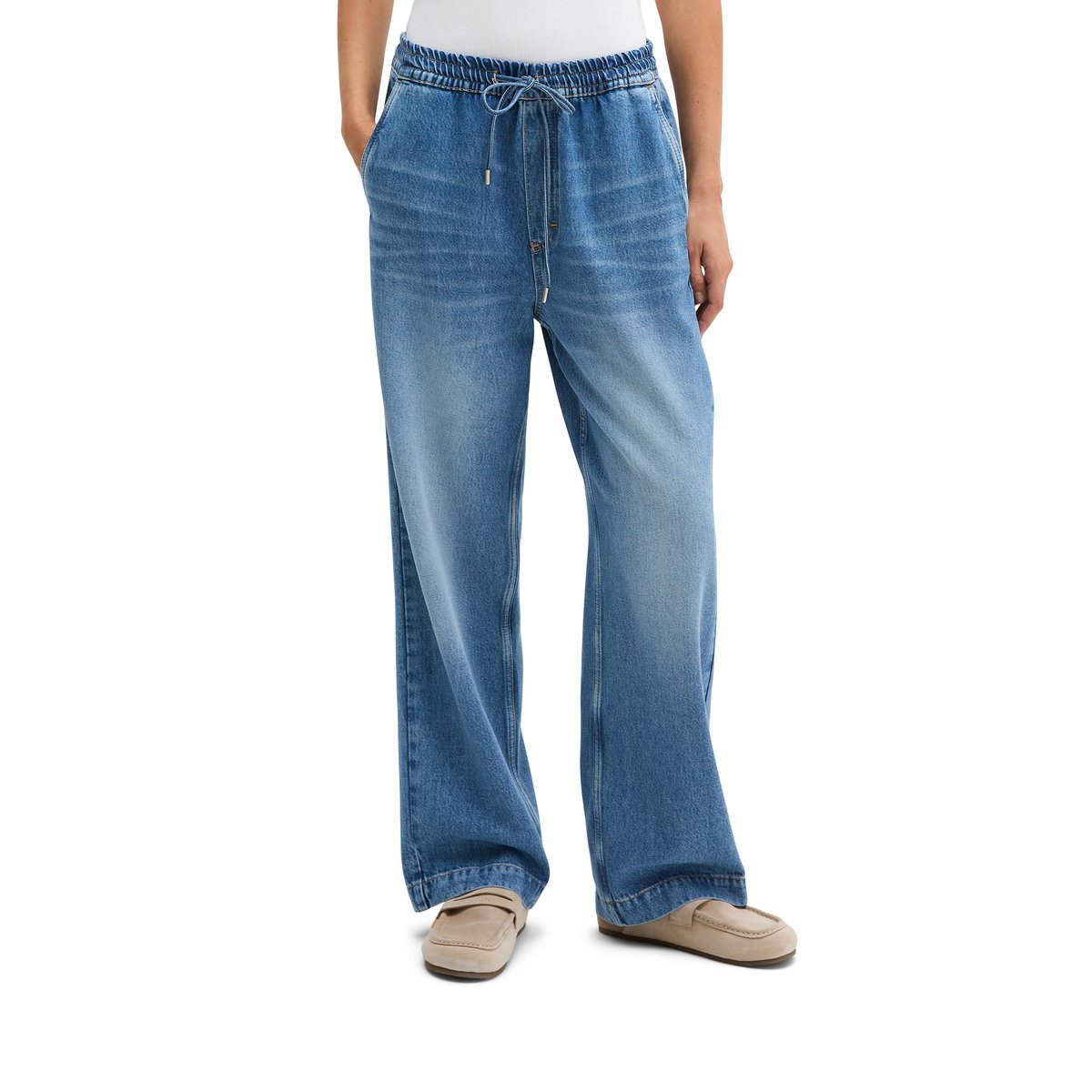 Joggpants droit cropped en TENCEL™ Lyocell bleu moyen, MARC O'POLO