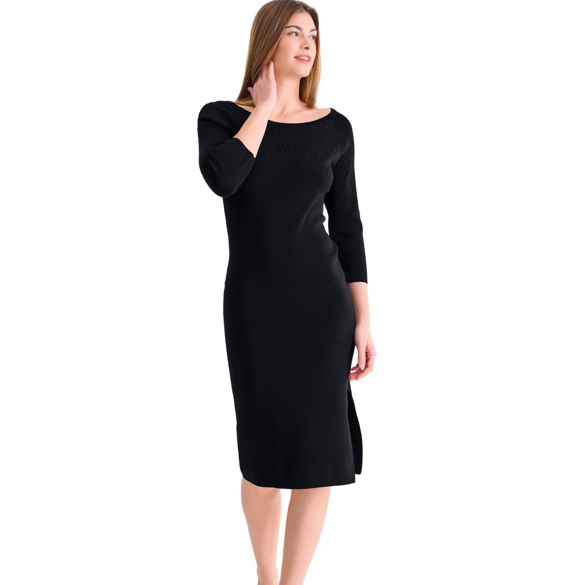 Robe midi manches trois-quarts COCKTAIL noir, LISCA