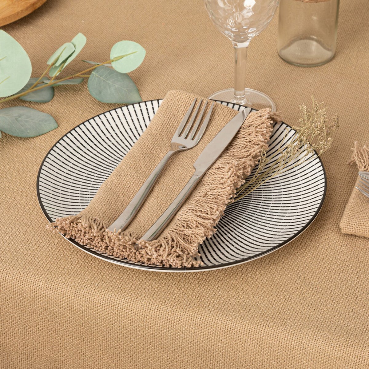 Serviette de table à franges x 2 lin, ATMOSPHERA