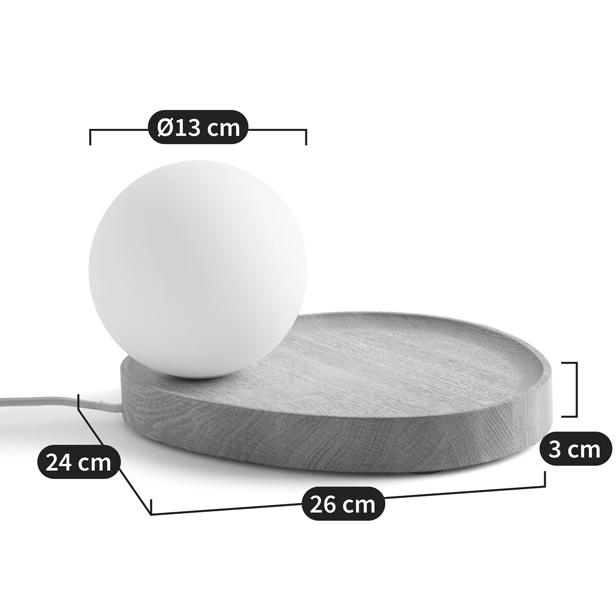 Lampe à poser, globe opaline/chêne, Hannasta chêne, AM.PM