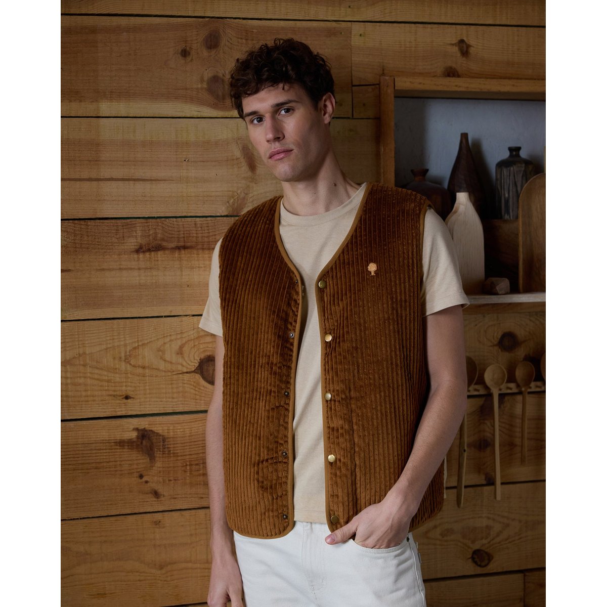 Gilet sans manches coton ESTEREL camel, FAGUO