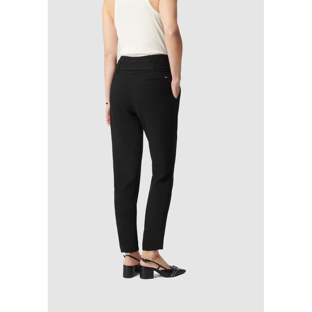 Pantalon droit taille haute ceinturée noir, IKKS