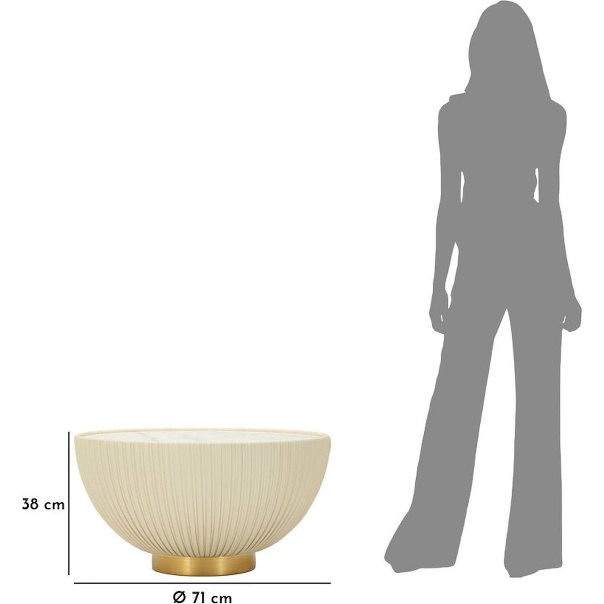 Table basse ronde effet marbre base cannelée GLAM crème, doré et blanc, RECOLLECTION