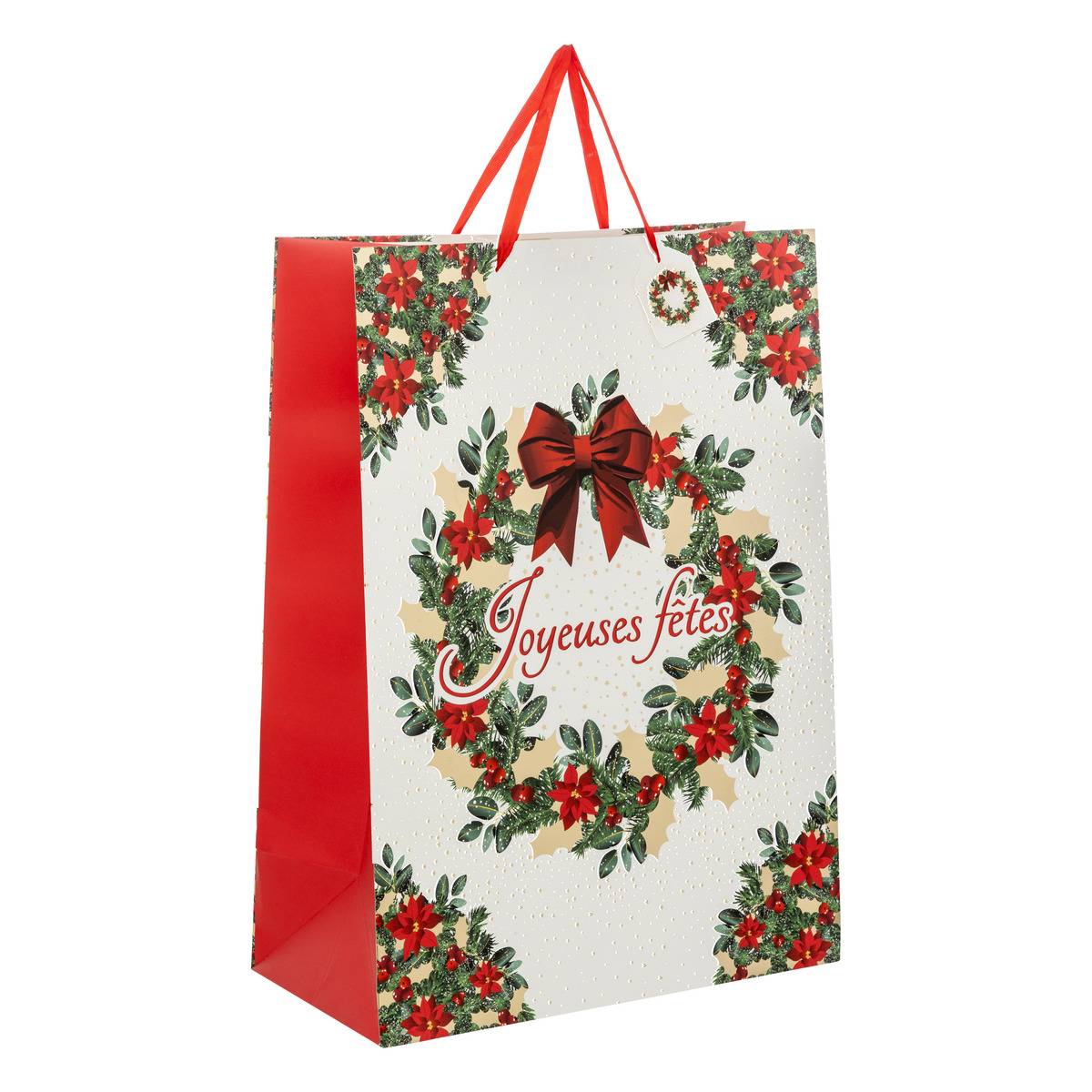 Sac cadeau imprimé couronne de Noël Dream taille jumbo rouge et blanc multicolore, ATMOSPHERA