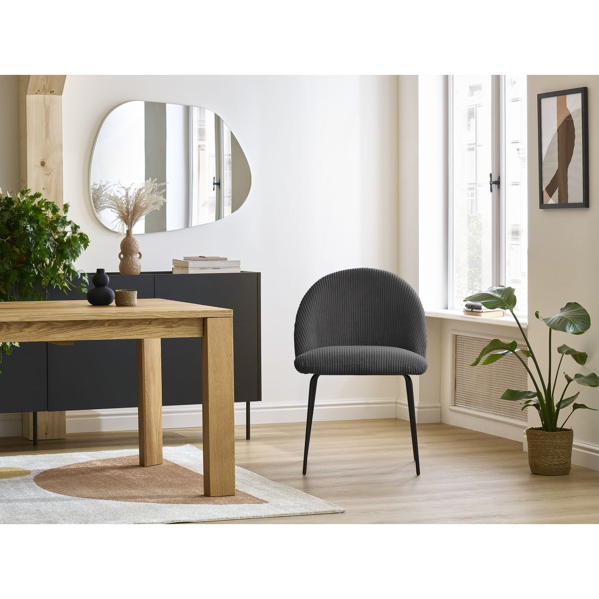 Chaise velours côtelé, LALIE gris foncé, BOBOCHIC