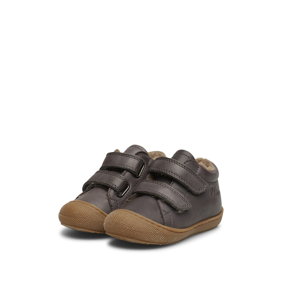 Chaussures premiers pas en cuir doublés en laine COCOON VL anthracite, NATURINO