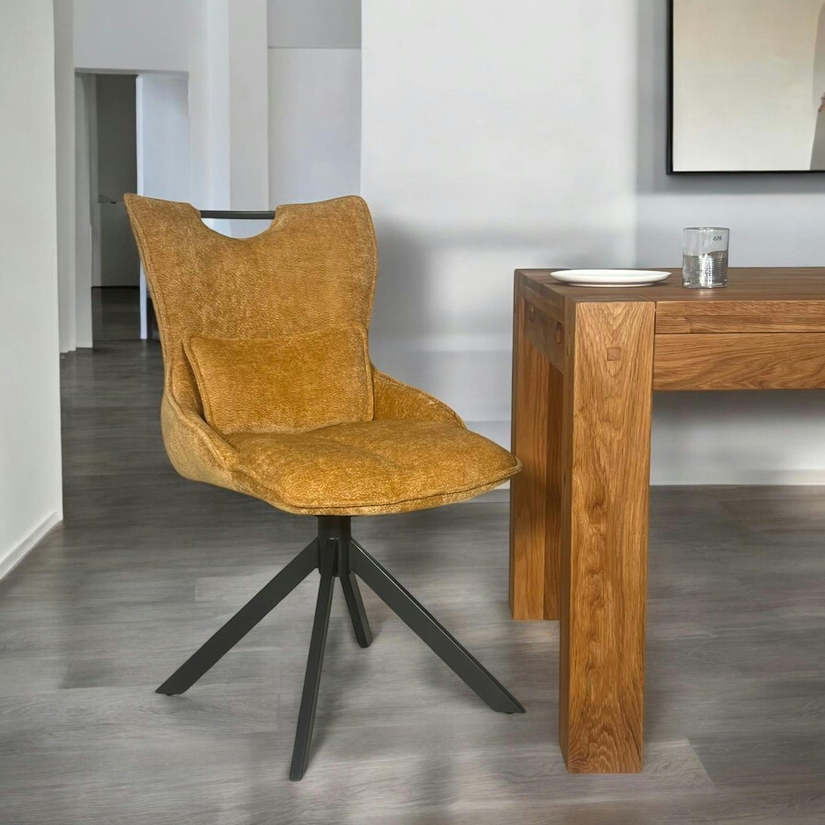 Chaise pivotante coussin et poignée tissu ocre (lot de 2) IENA doré, PIER IMPORT
