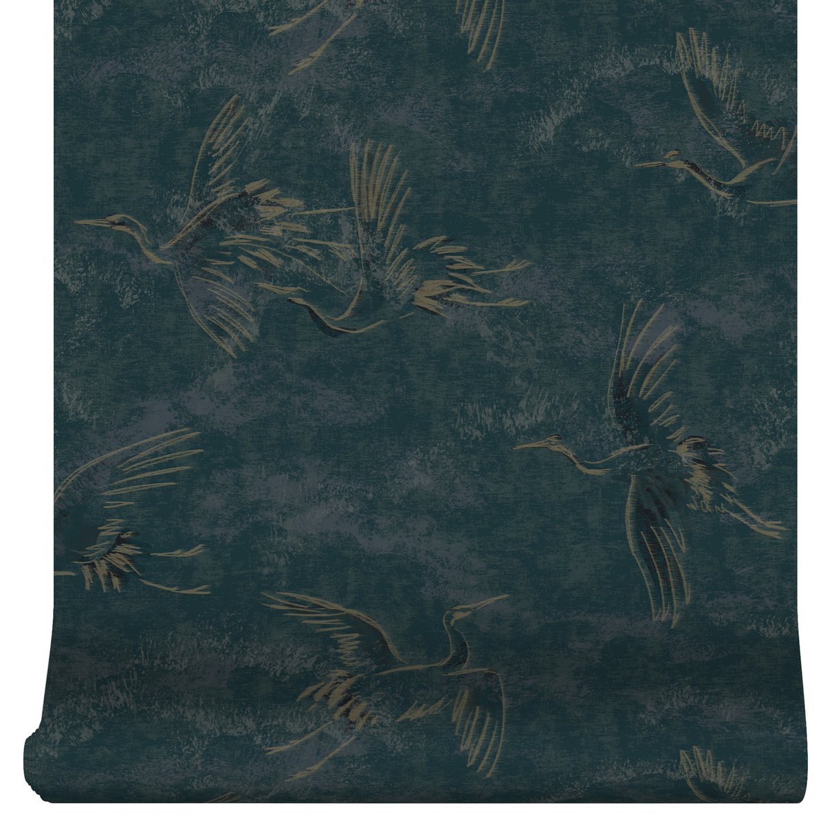 Papier peint Grues vol de nuit vert, gris, ART FOR THE HOME