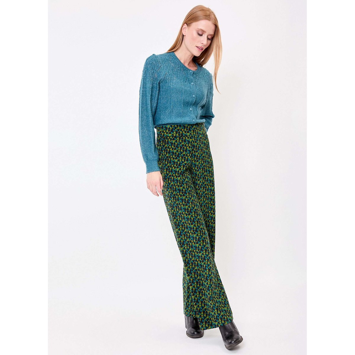 Pantalon large velours côtelé OSCAR vert forêt, PRINCESSE NOMADE