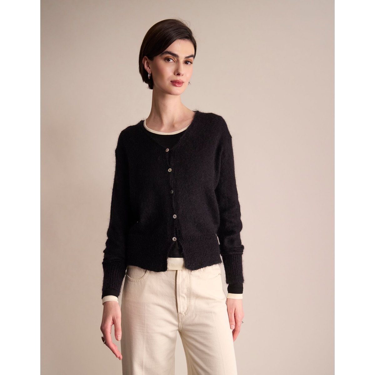 Cardigan Alex en maille mohair et laine mérinos - Ines de la Fressange Paris noir, INES DE LA FRESSANGE PARIS