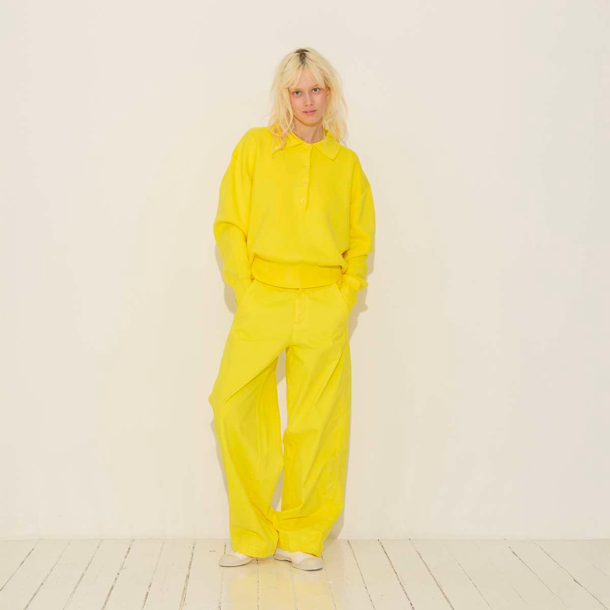 Polo manches longues en coton PEREZ jaune, BENSIMON