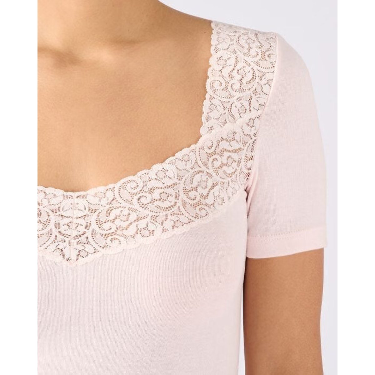 T-shirt in maglia a maniche corte in puro cotone pettinato rosa chiaro, DAMART