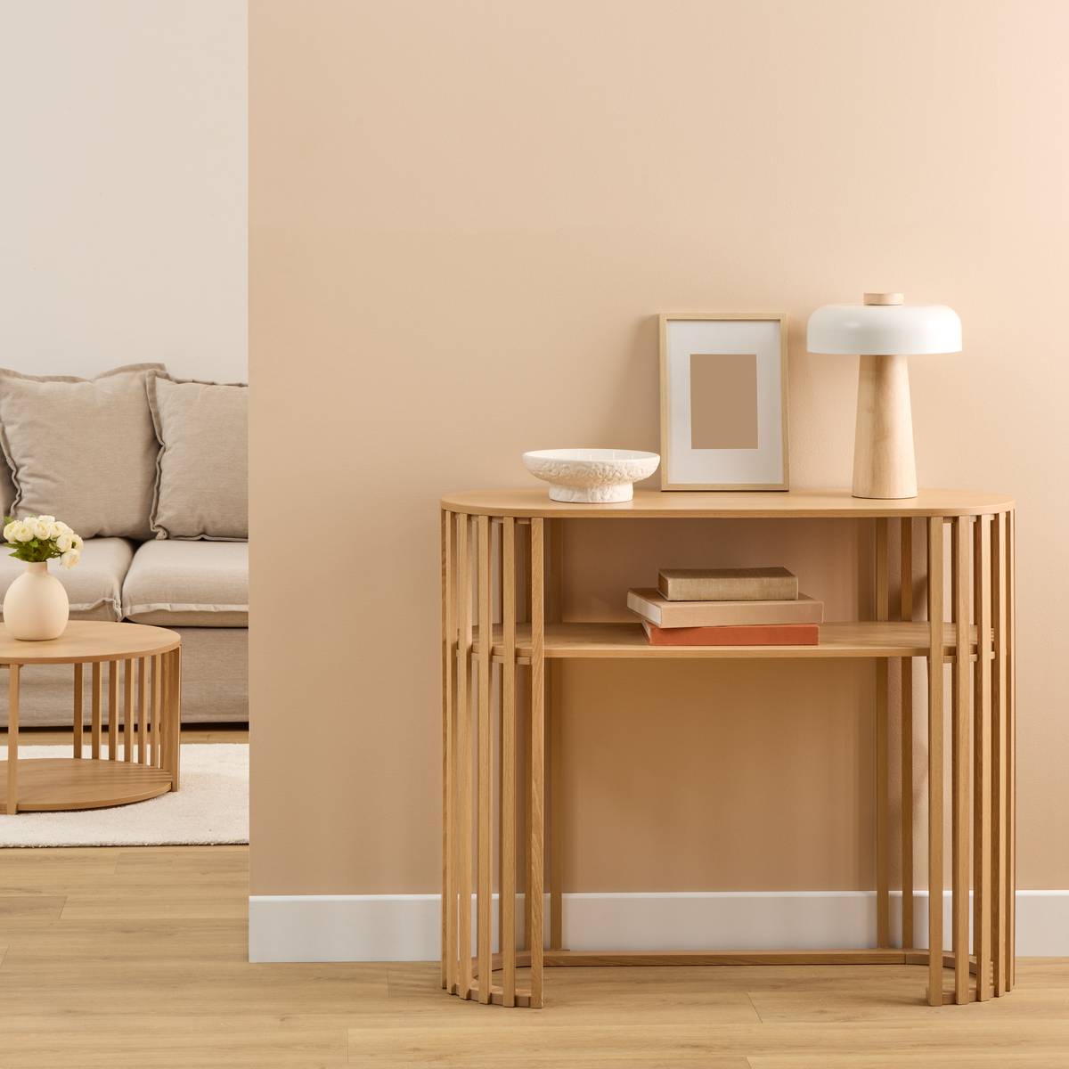 Console design à lattes ajouré SLAT beige, 5FIVE SIMPLY SMART