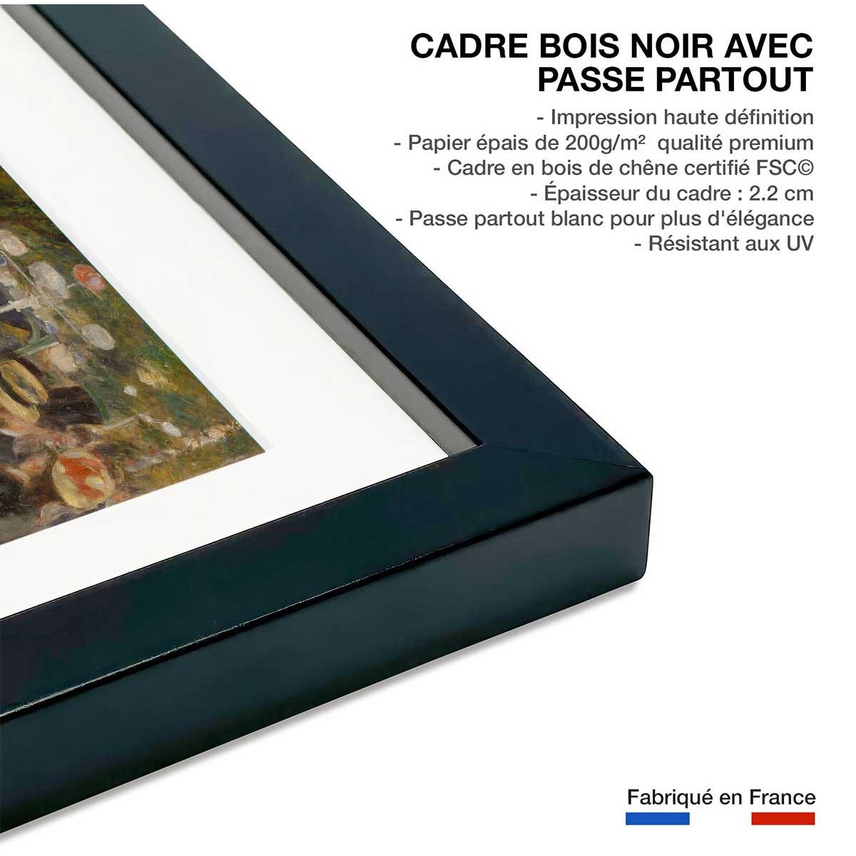 Poster Bal du moulin de la galette - Auguste Renoir affiche + cadre en bois - noir, HEXOA