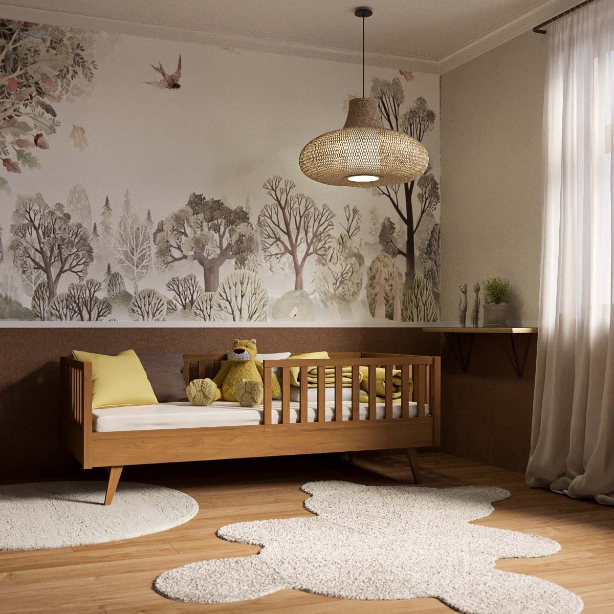 Lit enfant Montessori Bois massif  ROMEO noisette, AKITEN RETAIL