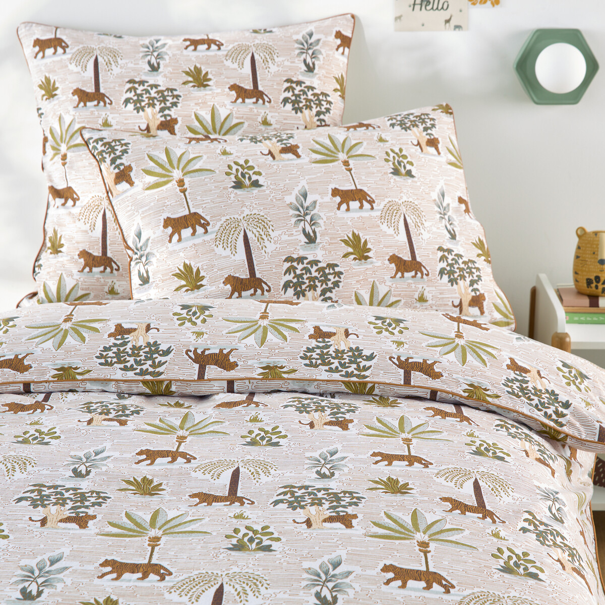 Housse de couette enfant, en coton lavé, imprimé jungle, WILA imprimé animal, LA REDOUTE INTERIEURS