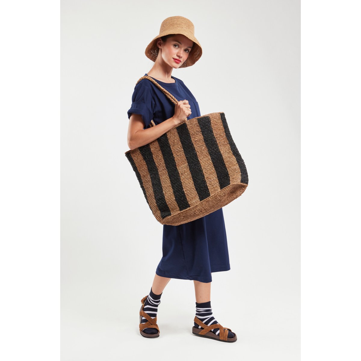 Grand sac cabas naturel/r.navy, ARMOR-LUX