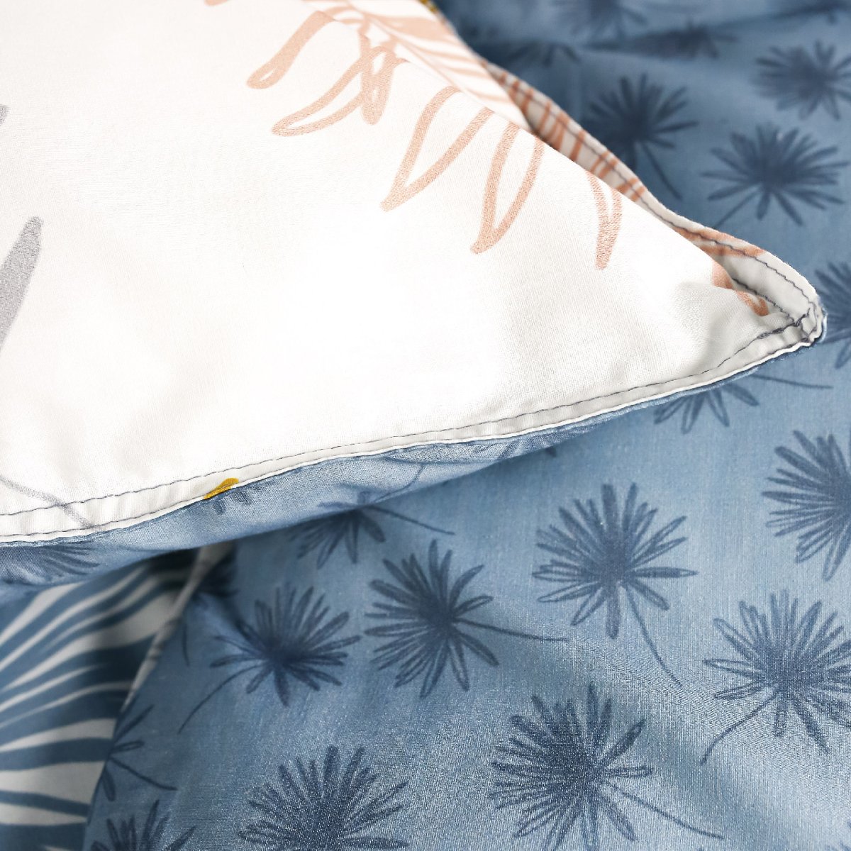 Parure de lit coton 2 personnes imprimé floral SUNSHINE bleu, TODAY