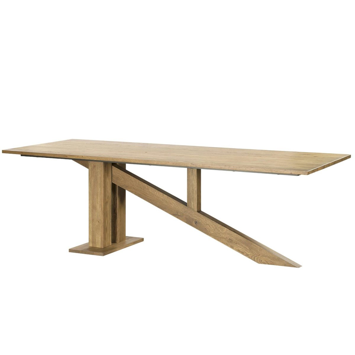 Table à manger contemporaine en chêne massif pied oblique asymétrique style moderne 200x90cm HUDSON bois naturel, PIER IMPORT