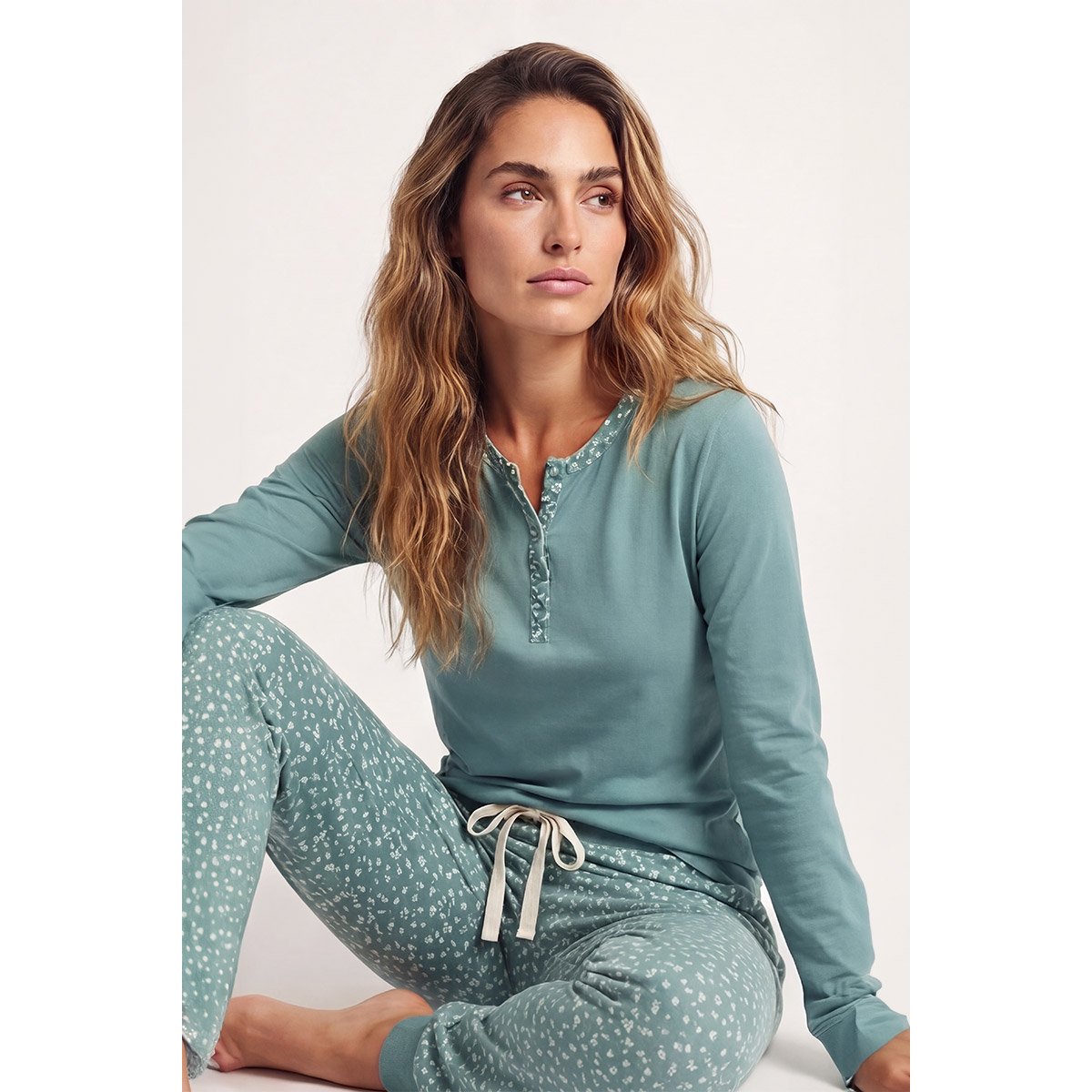 Pyjama corsaire motifs fleurs - coton léger beryl green-fleurs, ARMOR-LUX