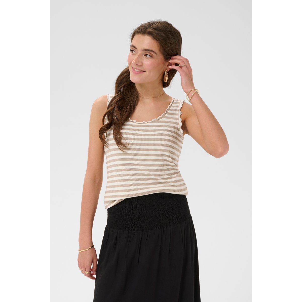 Jersey sans-manches beige feather grey white stripe, CREAM
